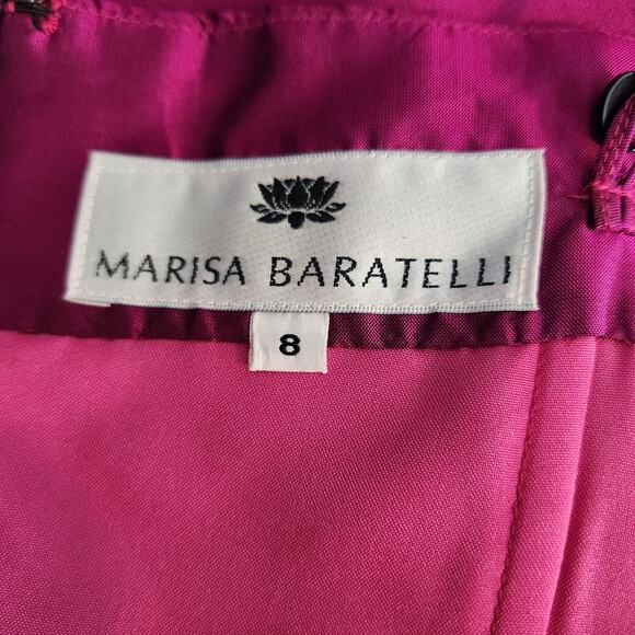 Vintage 80s Marisa Baratelli Thai Silk Iridescent Formal Dress Fuchsia Pink SZ 8 - Picture 2 of 14